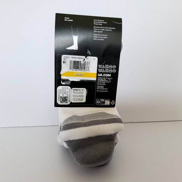 Under Armour Mens Performance Tech Crew Socks 3-Pack Size 7-8.5 White/Grey - Picture 2 of 2